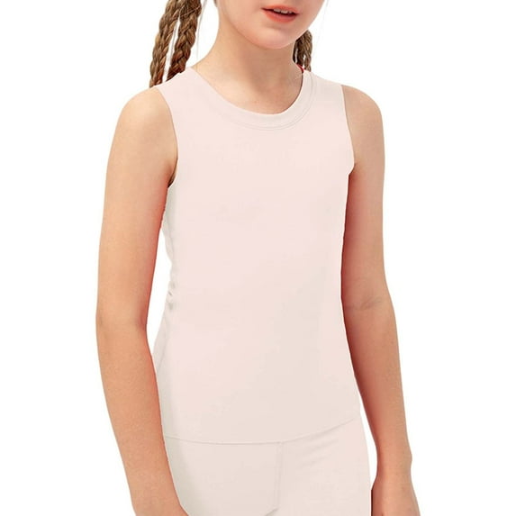 Vividxx Girls Workout Tank Tops Stretchy Yoga Vest For Kids Soft Breathable Athletic Tee Comfortable Activewear For Sports And Dance Solid Color Toddler O-Neck Relaxed Fit Tank Tops