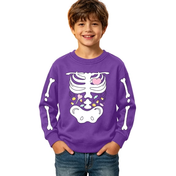 Vividxx Halloween Sweatshirts for Boys Skeleton Print Sweatshirt Kids Cute Long Sleeve Crewneck Pullover Casual Tops Fall Clothes 11-12 Years