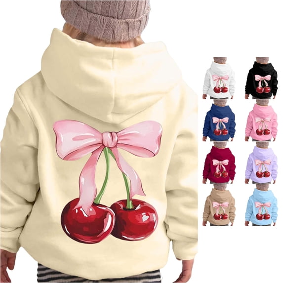 Vividxx Hoodies For Girls Bow Print Long Sleeve Soft Hoodie Kids Cute Pullovers Top Fashion Clothes 4-5 Years