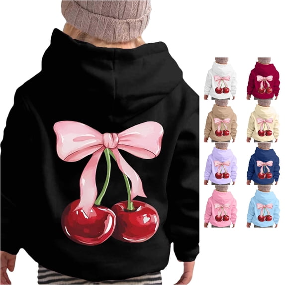 Vividxx Hoodies For Girls Bow Print Long Sleeve Soft Hoodie Kids Cute Pullovers Top Streetwear 4-5 Years