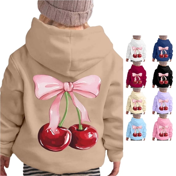 Vividxx Hoodies For Girls Bow Print Long Sleeve Soft Hoodie Kids Cute Pullovers Top Trendy Fashion 12-13 Years