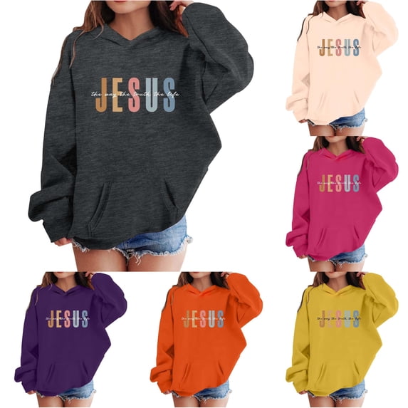 Vividxx Hoodies For Girls Casual Long Sleeve Hooded Sweatshirt Letter Print Kids Cute Pullovers Top Classic 5-6 Years