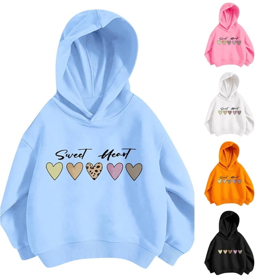 Vividxx Hoodies For Girls Fashion Heart Print Long Sleeve Hooded Sweatshirts Soft Fall Outerwear Comfortable Pullover Streetwear 4-5 Years