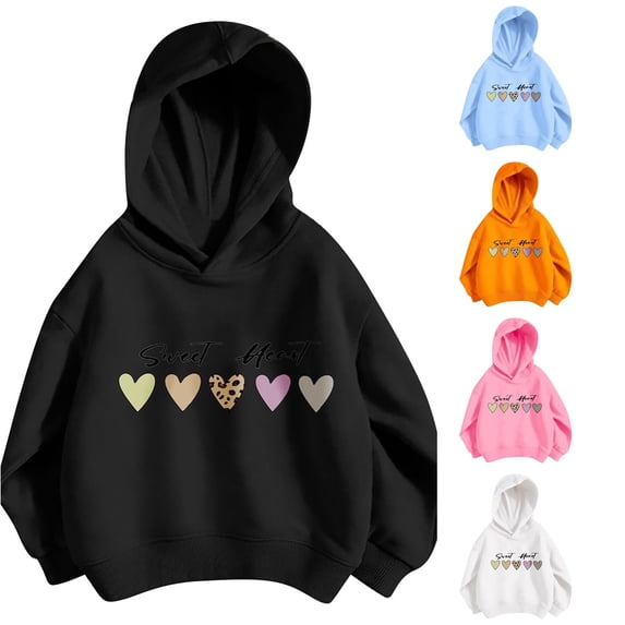 Vividxx Hoodies For Girls Fashion Heart Print Long Sleeve Hooded Sweatshirts Soft Fall Outerwear Comfortable Pullover Trendy Fashion 8-9 Years
