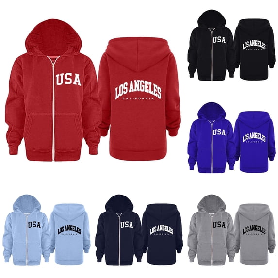 Vividxx Hoodies For Girls Long Sleeve Letter Print Hooded Sweatshirts Kids Soft Zip Up Hoodie With Pocket Fashion Clothing 5-6 Years