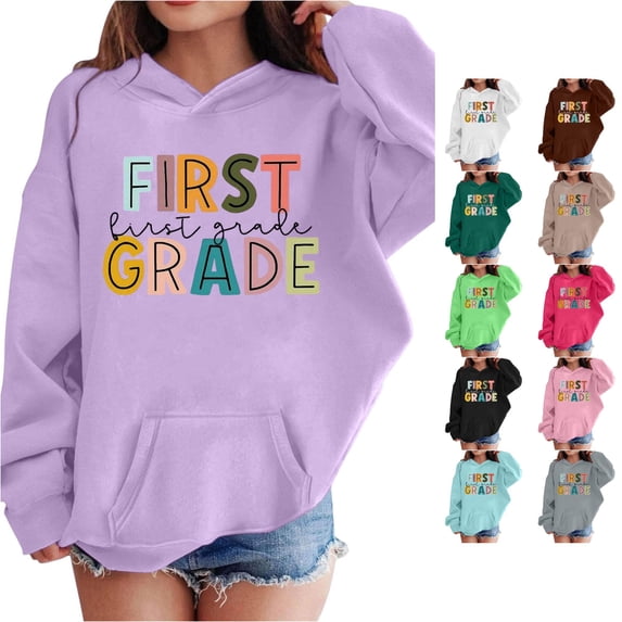 Vividxx Hoodies For Girls Long Sleeve Letter Print Pocket Pullover Casual Hooded Sweatshirts For School Streetwear 3-4 Years