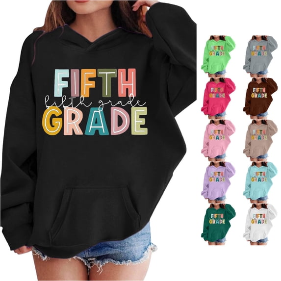 Vividxx Hoodies For Girls Long Sleeve Letter Print Pocket Pullover Casual Hooded Sweatshirts For School Trendy Fashion 6-7 Years