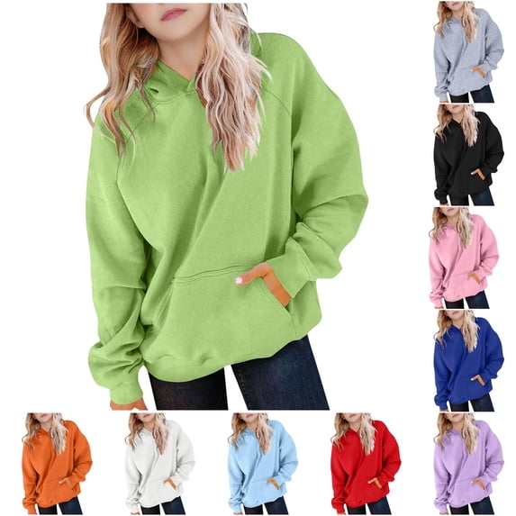 Vividxx Hoodies For Girls Long Sleeve Pullover Winter Warm Hooded Sweatshirt For Kids Casual Outerwear Soft Cozy Athletic Top Classic 14-15 Years