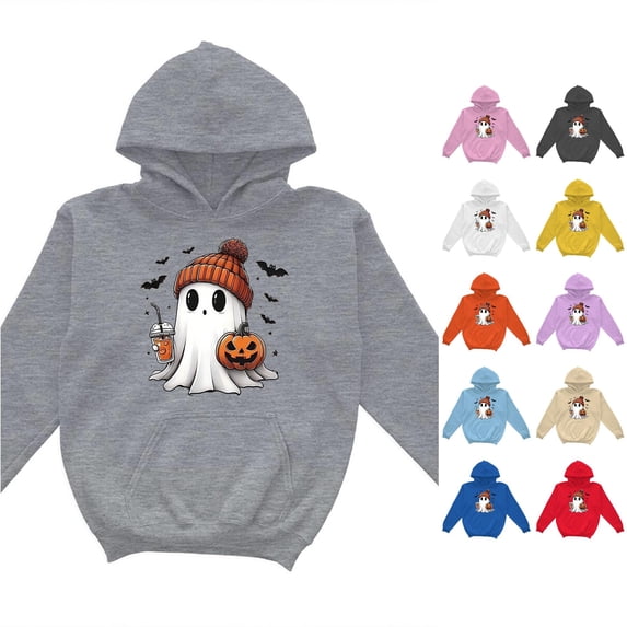 Vividxx Hoodies For Girls Halloween Pumpkin Ghost Printed Pullover Sweatshirt Kids Long Sleeve Casual Hoodie For Toddler Youth Warm Fall Winter Clothes Comfortable 5-6 Years