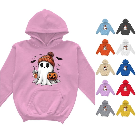 Vividxx Hoodies For Girls Halloween Pumpkin Ghost Printed Pullover Sweatshirt Kids Long Sleeve Casual Hoodie For Toddler Youth Warm Fall Winter Clothes Fashion Clothing 9-10 Years