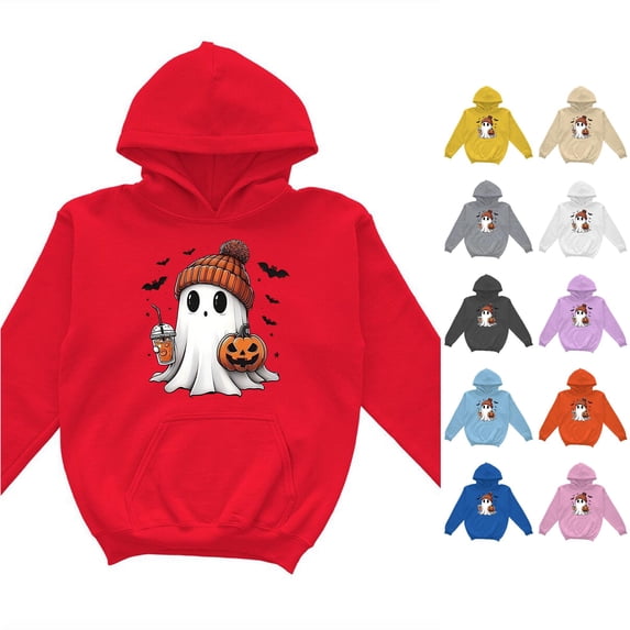 Vividxx Hoodies For Girls Halloween Pumpkin Ghost Printed Pullover Sweatshirt Kids Long Sleeve Casual Hoodie For Toddler Youth Warm Fall Winter Clothes Fashion Clothing 13-14 Years