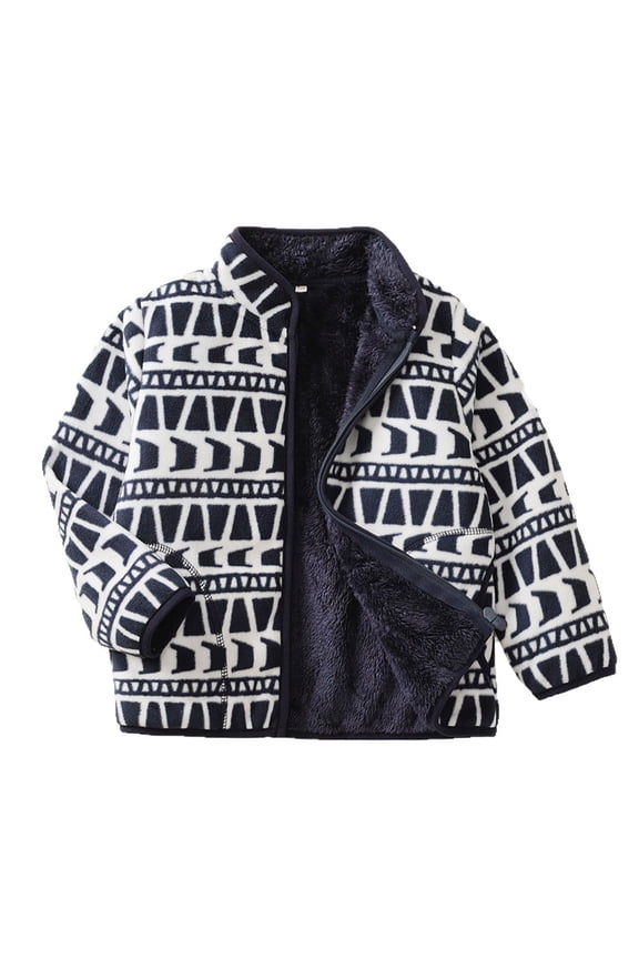 Jacket For Boys Geometric Trapezoid Boys Thicken Jacket Winter Striped Pullover Warm Flannel Soft Midweight Outerwear For Toddler Kids Youth 7-8 Years