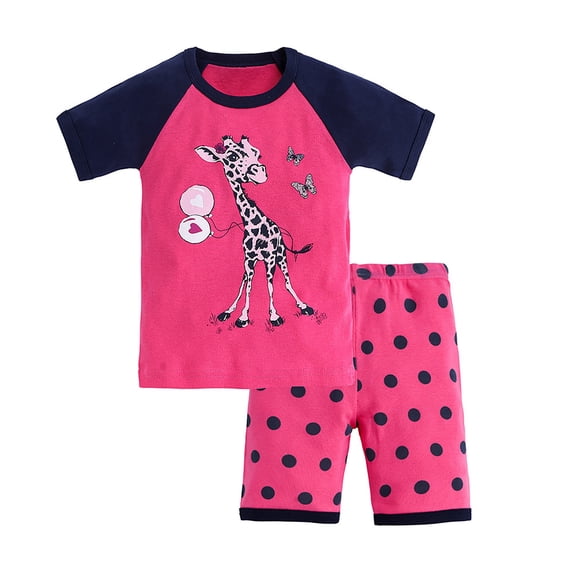 Vividxx Kid Girl Clothes Outfits Two Sets Of Children's Cartoon Print Thin Short Sleeve Short Pants Pajamas Sets With Cartoon Print 7-8 Years