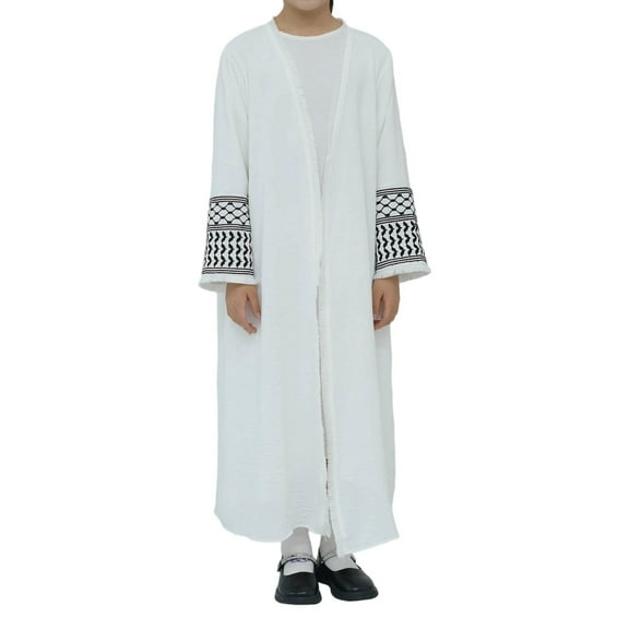 Vividxx Kids Abaya Dubai Middle Turkish Embroidered Fringe Long Robe For Boys Girls Traditional Dress Solid Color Toddler Versatile Festival