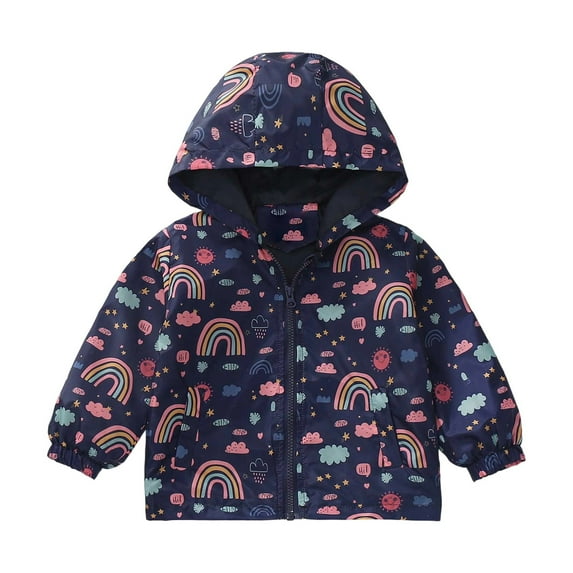 Vividxx Kids Boys Girls Coats Hooded Prints Jacket Toddler Windproof Zipper Outwear O-Neck Relaxed Fit Outwear
