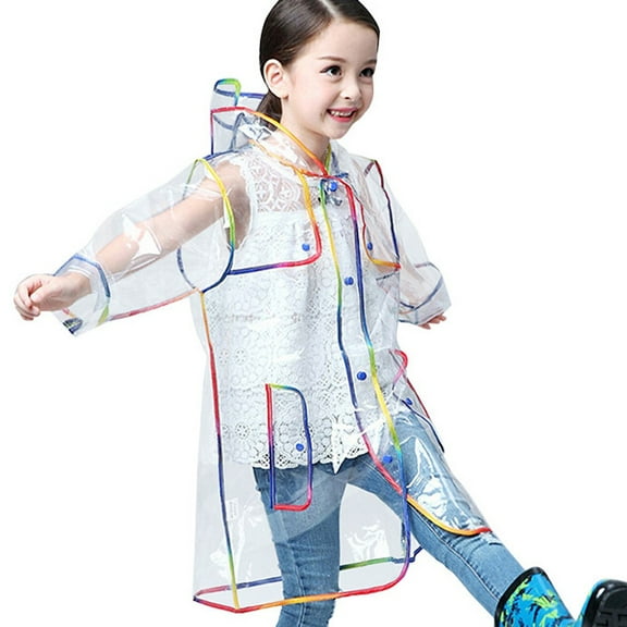 Vividxx Kids Boys Girls Rain Coat Children's Hooded Fashion Transparent Rainbow Thick Raincoat Kids Boys Girls Rain Coat M