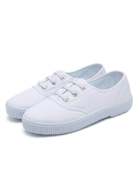 Kids Breathable Canvas Shoes Lightweight Prewalker & Kindergarten Sneakers For Boys/Girls Hook & Loop Closure White Indoor Dance Shoes Solid Color Toddler Breathable Footwear