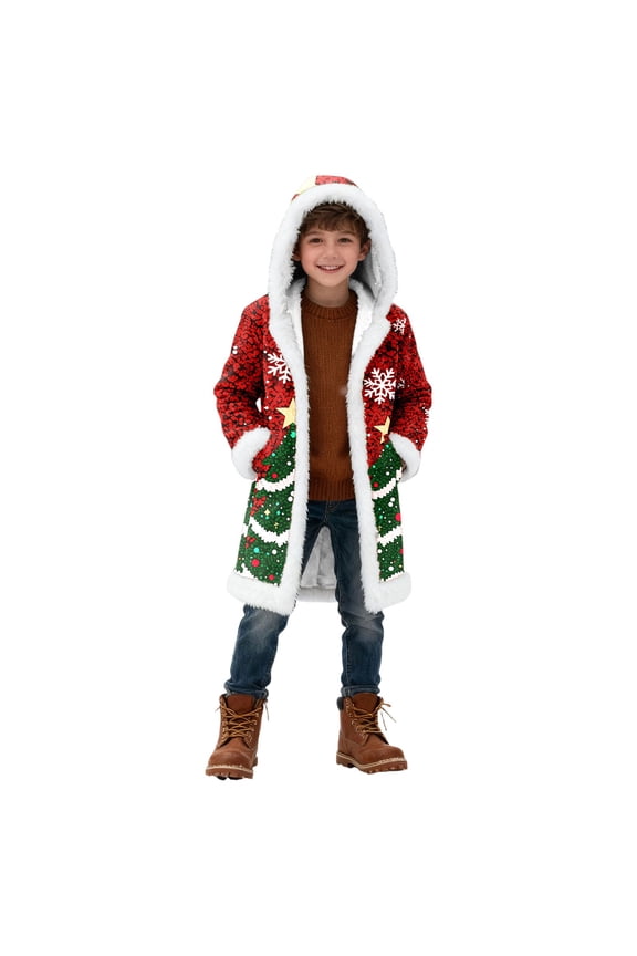 Kids Winter Coat Christmas Sweater Cardigan For Kids Warm Knit Button Front Long Sleeve Open Front Thermal Thicken Thicken Lightweight Knitwear For Holidays 10-11 Years