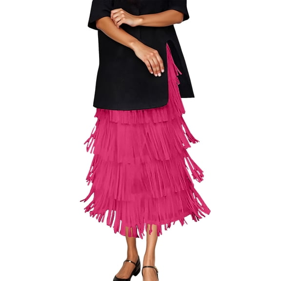 Vividxx Layered Fringe Hem Maxi Skirt For Elegant Tiered Ruffle Design Flowy Boho Style High Waist A Line Long Skirt Casual Party Wear Fashion Clothes