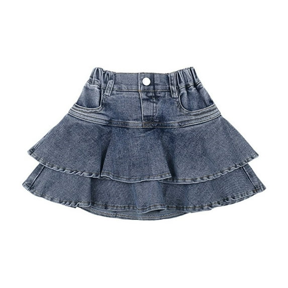 Vividxx Little Girls Denim Skirts Mini Flared Pleated Toddler Jean Skorts With Shorts Underneath Solid Color Holiday Dailywear