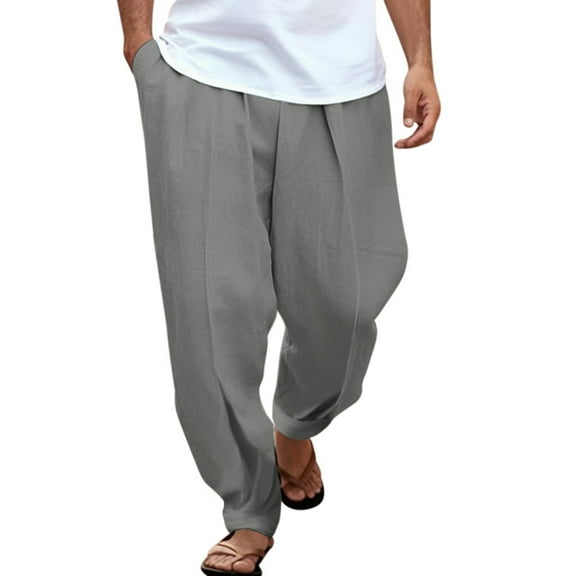 Vividxx Men's Casual Pants Men's Solid Casual Pocket Front Pocket Fold Wide Leg Pants Elastic Waist Belt Loose Pants Solid Color Streetwear