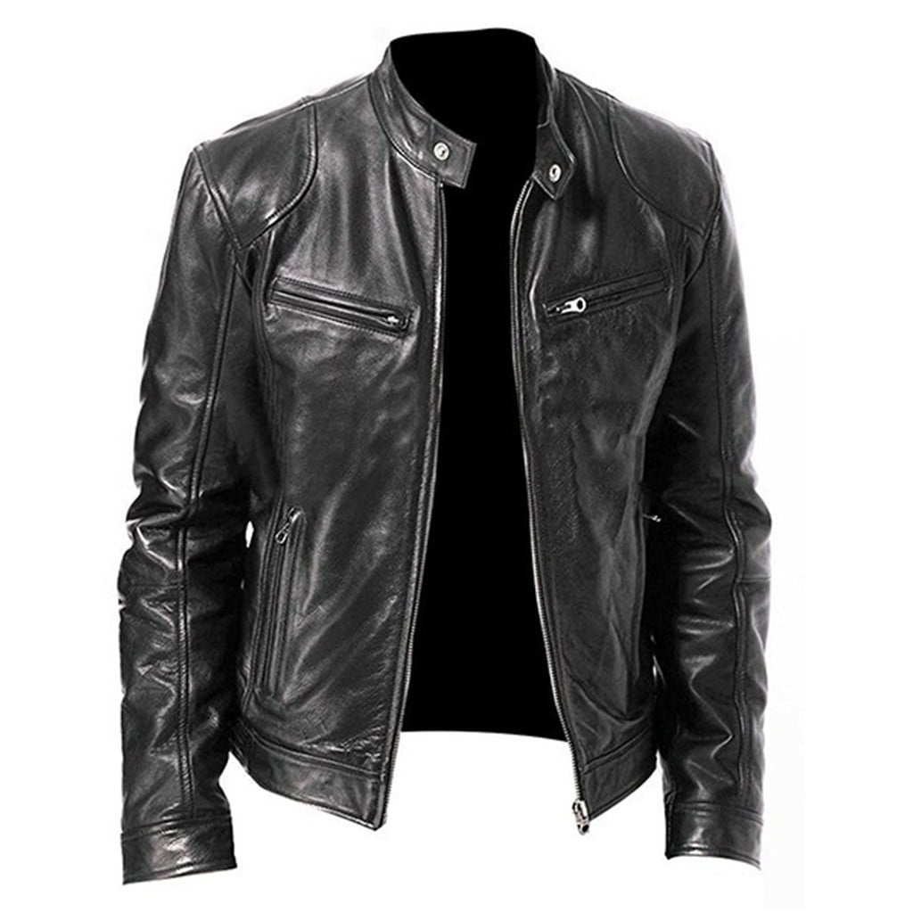 Vividxx Men's Jacket Men Vintage Cool Jacket Leather Long Sleeve Autumn Winter Stand Collar Club Coat
