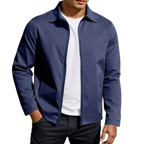 Vividxx Men's Jacket Solid Color Notch Lapel Casual Jacket Lightweight Outdoor Autumn Winter Coat Long Sleeve