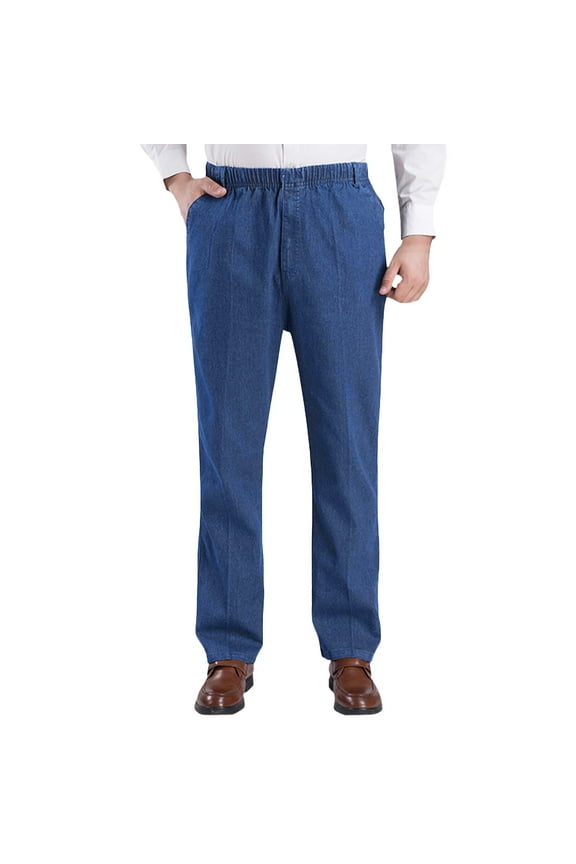 Men's Jeans High Waist Elasticated Waist Loose Stretch Deep Crotch Casual Style Denim Trousers