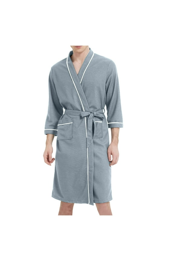 Men's Robe Mens Lightweight Spa Soft Knee Length Bathrobe With Pockets Loungewear