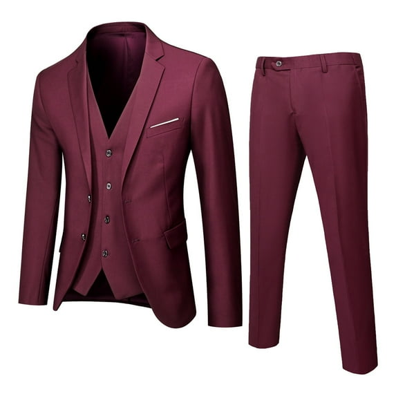 Vividxx Men's Suit Slim 3 Piece Suit Business Wedding Party Jacket Vest & Pants Trousers