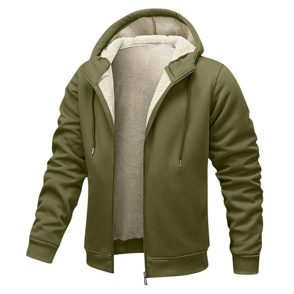 Vividxx Mens Jacket Solid Color Hooded Jacket With Pockets Drawstring Warm Zip Up Outerwear Coat For Casual Winter Long Sleeve