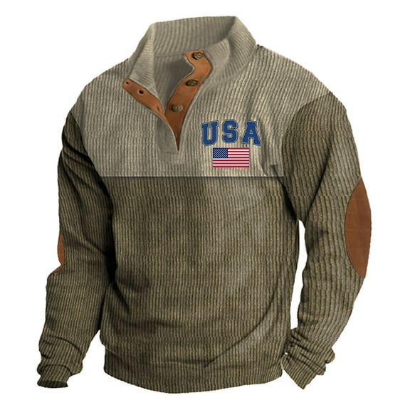 Vividxx Mens Sweatshirt Men's Casual Stand Collar Color Block Long Sleeve Corduroy Sweatshirt Outerwear