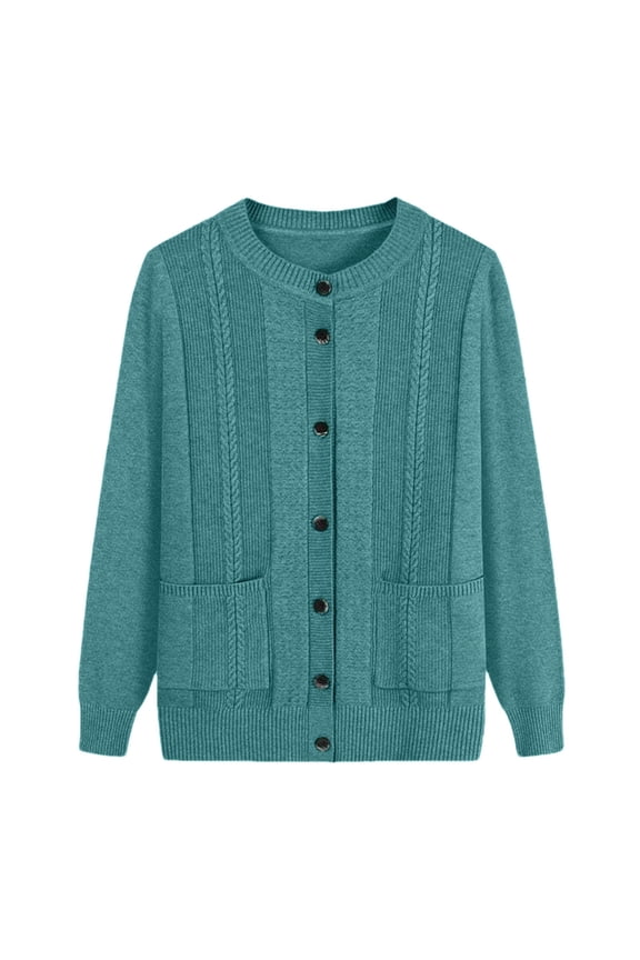 Middle Elderly Sweaters Autumn Winter Women Casual Cardigan Old Round Neck Knitwear Fashion