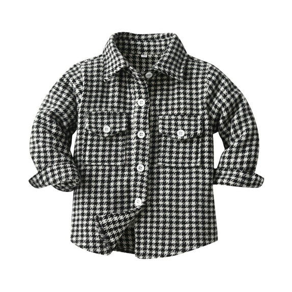 Vividxx Boys Girls Shirt Coats Jacket Plaid Long Sleeve Kids Lapel Button Tops Outwear Lovely Outwear