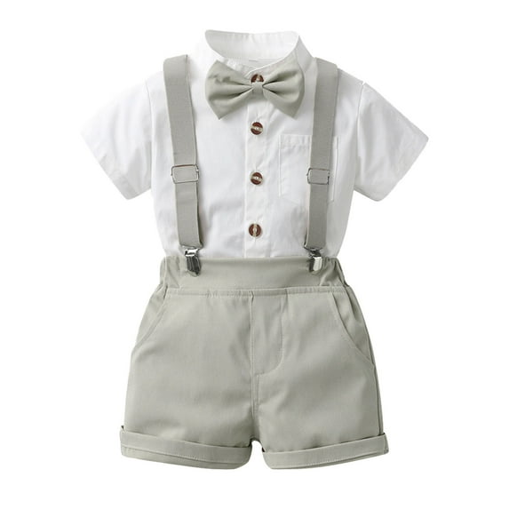 Vividxx Boys O-Neck Short Sleeve Solid Color T-Shirt Tops Suspenders Shorts Child Kids Gentleman Outfits Sets Relaxed Fit Dailywear