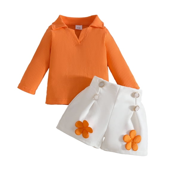 Vividxx Girls Long Sleeve Ribbed O-Neck T-Shirt Tops Floral Shorts Outfits Sets Cute Dailywear