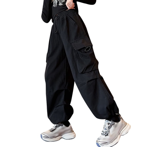 Vividxx Pants For Girls Children Casual Elastic Waisted Drawstring Loose Fit Pockets Kid Cargo Sweatpants Streetwear Classic 3-4 Years