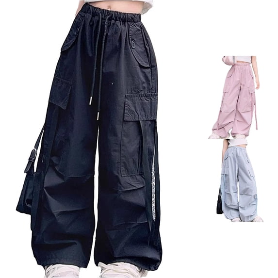 Vividxx Pants For Girls Vintage Fashion Cargo Pants With Pockets Drawstring Solid Color Streetwear Comfy Trousers 4-5 Years