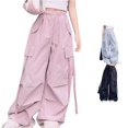 thumbnail image 1 of Vividxx Pants For Girls Vintage Fashion Cargo Pants With Pockets Drawstring Solid Color Streetwear Trousers 13-14 Years, 1 of 4