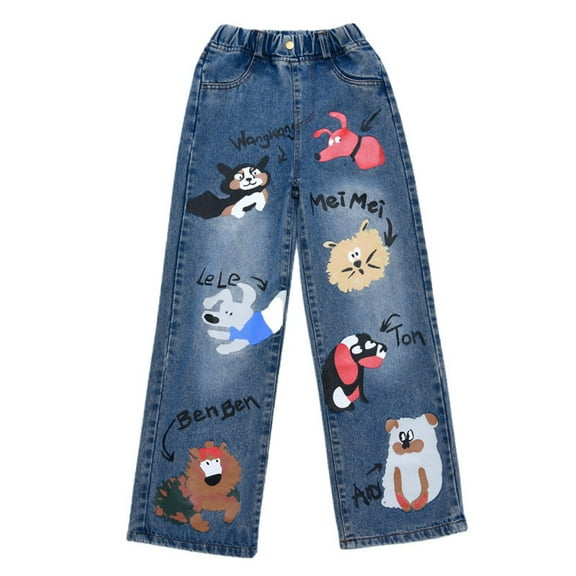 Vividxx Pants For Kids Girls's Bowknot Jeans Wide Leg Flare Cargo Jeans Boot Cut Bottom Denim Pants Baggy Blue Jeans For Girls 4-5 Years