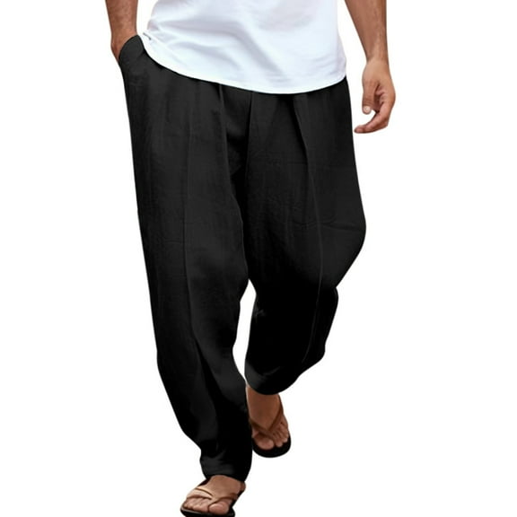 Vividxx Pants For Men Men's Solid Casual Pocket Front Pocket Fold Wide Leg Pants Elastic Waist Belt Loose Pants Solid Color Comfortable