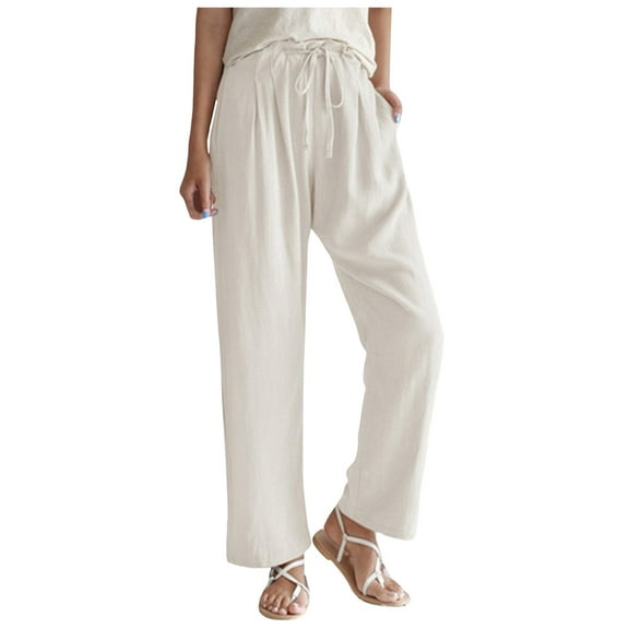 Vividxx Pants For Women High Waisted Pants For Women 2025 Linen Drawstring Pants Summer Lightweight Straight Leg Baggy Pants Pants Comfy Vintage
