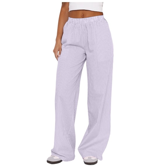 Vividxx Pants For Women 2025 Ladies Striped Wide Leg Casual Street Fashion Loose High Waisted Trousers Soft Comfy Loose Fit Slacks Trousers Vacation Trousers