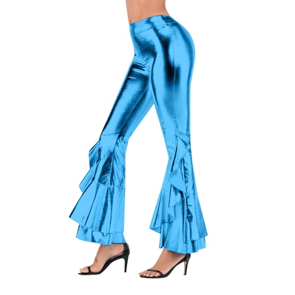 Vividxx Pants For Women High Gloss Flared Pants Elegant Casual Trousers With Asymmetric Hem Wide Leg Bootcut Design For Stage Performance And Daily Wear Fashion Outfits Clothes