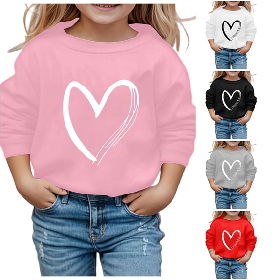 Vividxx Sweatshirts For Girls Kids Heart Print Crewneck Sweatshirt Tops Fall Winter Long Sleeve Pullover Shirt Trendy Fashion 9-10 Years