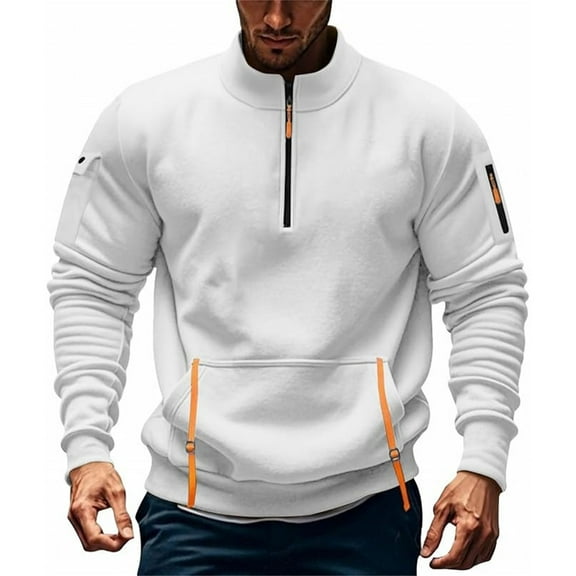 Vividxx Sweatshirts For Men Fall Winter Stand Collar Half Zipper And Multiple Pockets Comfy Casual
