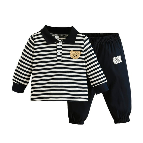 Vividxx Toddler Boy Clothes Boys Outfits & Sets Fall Striped Shirt And Pants Outfit With Embroidery For Toddlers Comfortable Casual Wear 18-24 Months