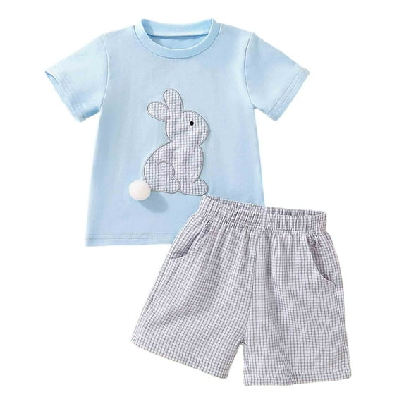 Vividxx Toddler Boys Clothes Baby Boys' And Girls' Easter Short Sleeved Rabbit Print Top + Shorts Set Fashion Clothing Festival