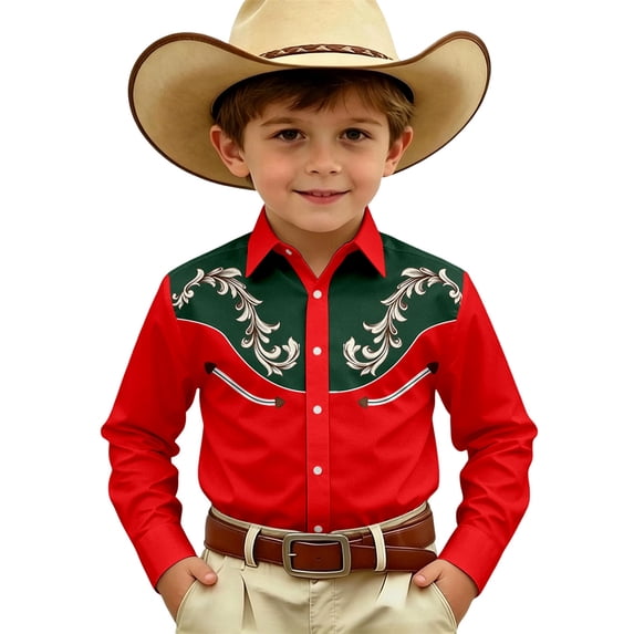 Vividxx Toddler Boys Cowboy Shirts Kids Retro Long Sleeve Button Down Shirt Kids Floral Top Shirt For Everyday Wear 4-5 Years