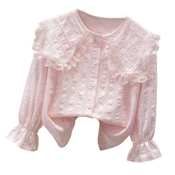 Vividxx Toddler Girl Button Down Shirt Kids Long Sleeve Party Blouses Elegant Ruffled Shirts Tops Casual Vacation Tops